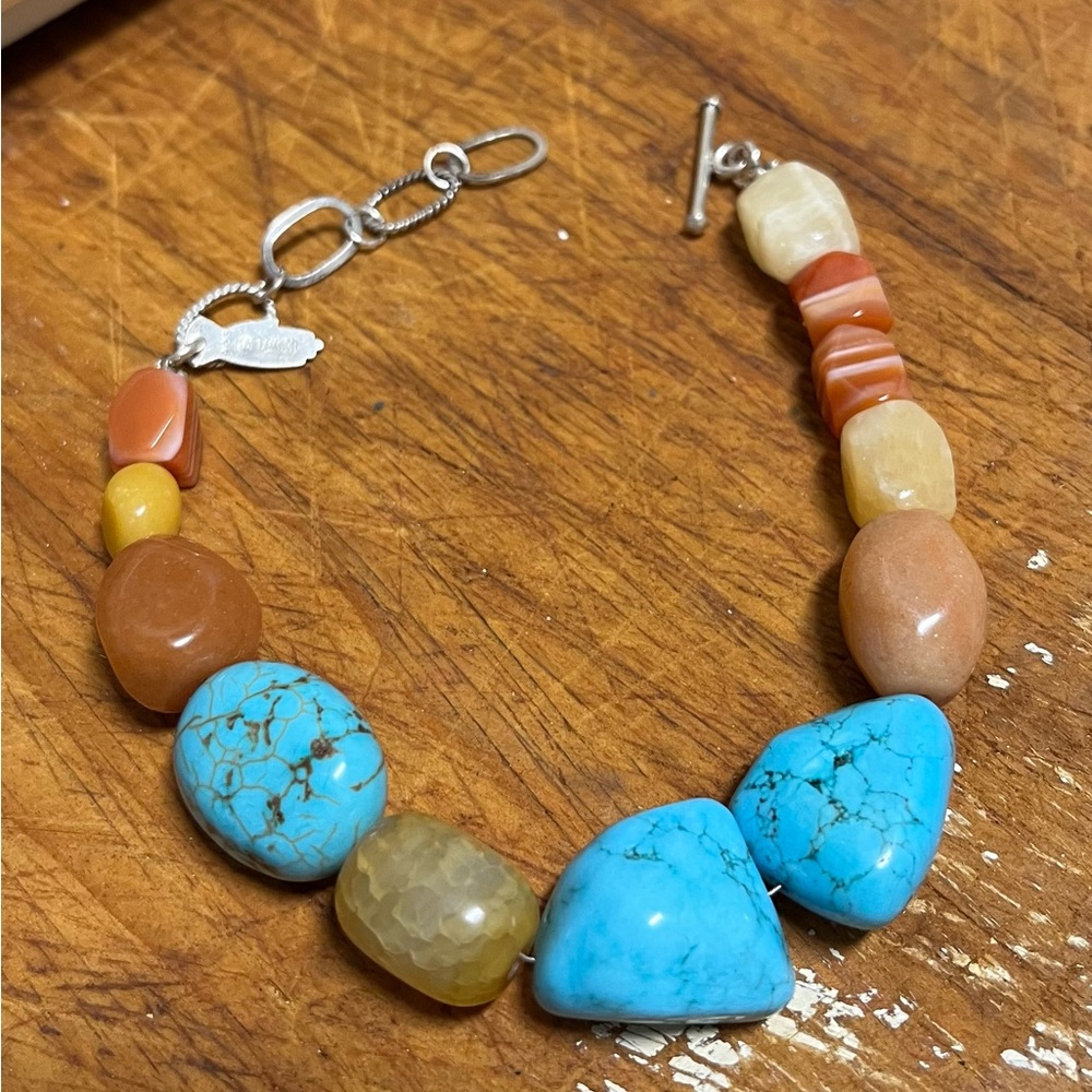 Turquoise and multi quartz Earth Tone beaded Bracelet 925 sterling silver